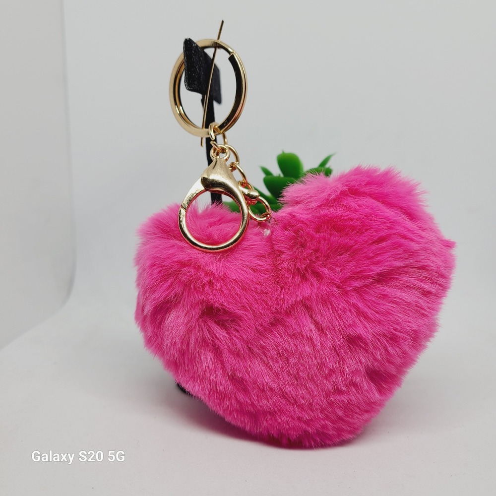 Fluffy Heart Keychain Hot Pink Faux‎ Fur Purse Charm Bag Accessories Cute NWOT